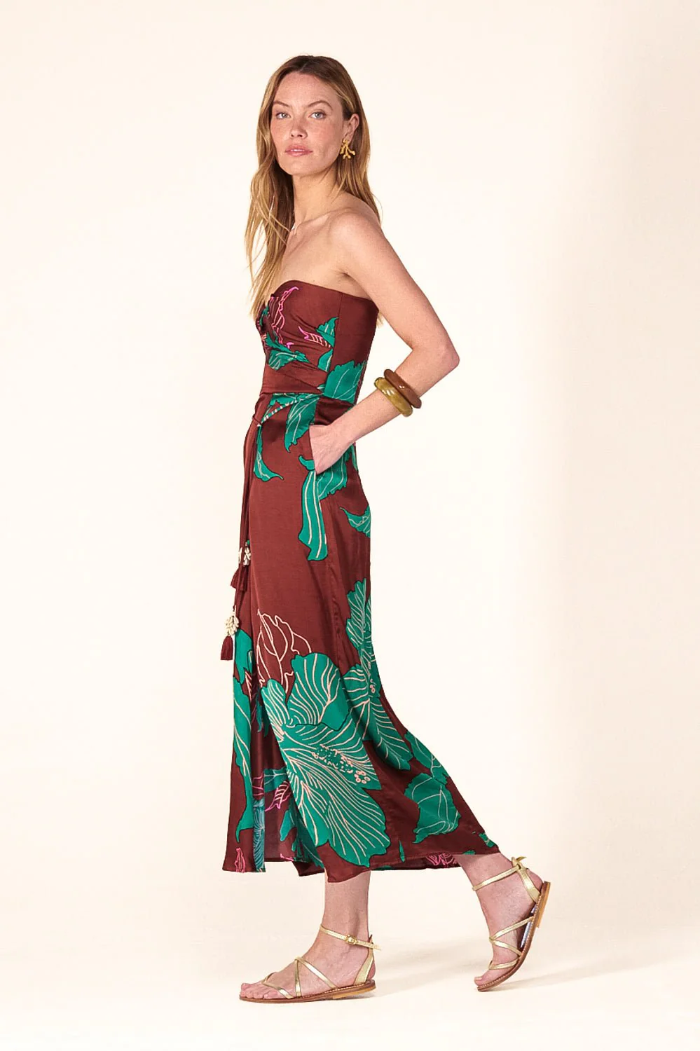 Long Dress Collina - Brown Hibiscus - Image 3