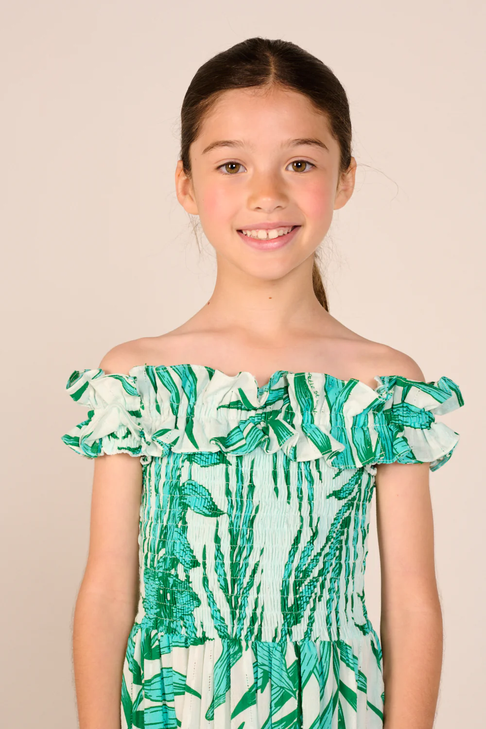Long Dress Suzanne for girls - Green Palm Leaf - Image 3