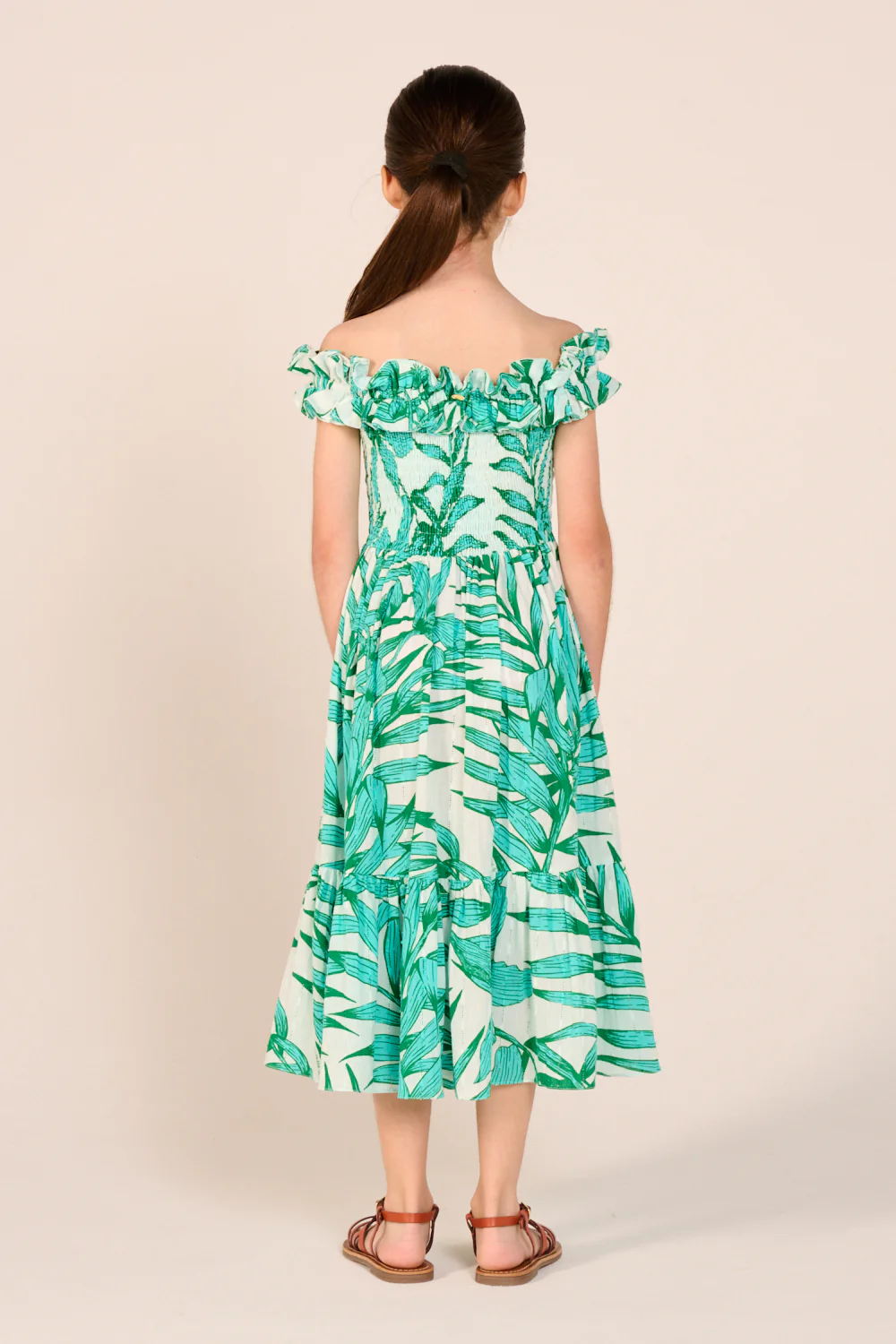 Long Dress Suzanne for girls - Green Palm Leaf - Image 5