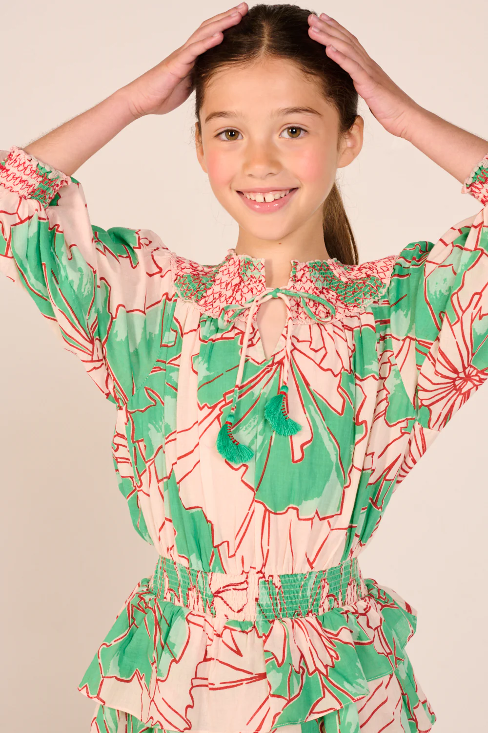 Mini Dress Anna for girls - Green Petal - Image 3