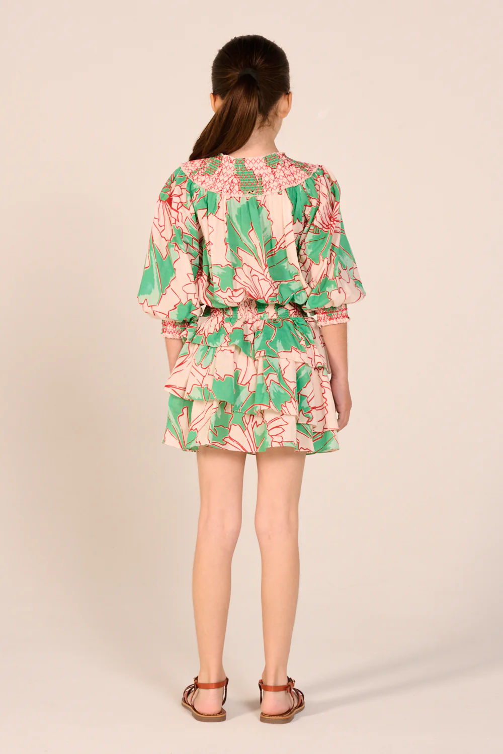 Mini Dress Anna for girls - Green Petal - Image 6