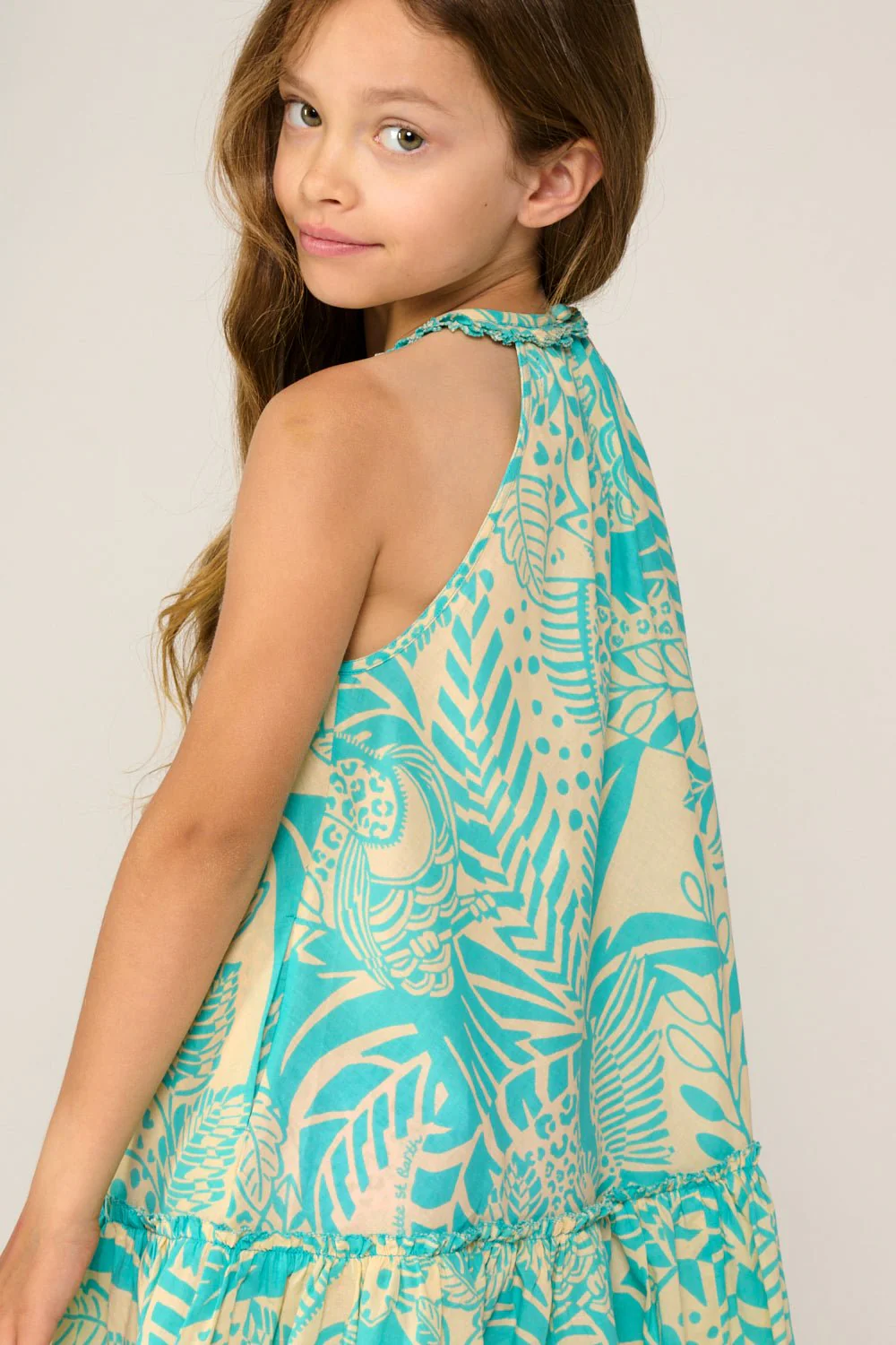 Mini Dress Cleo for girls - Aqua Toucan - Image 4