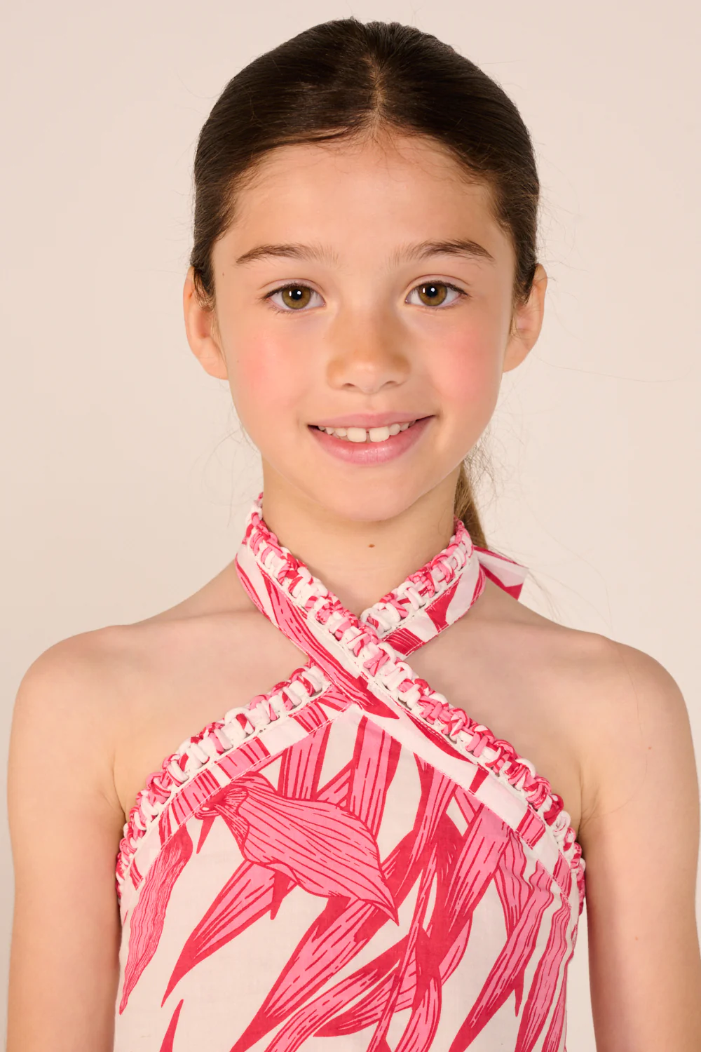 Mini Dress Manon for girls - Pink Palm Leaf - Image 3